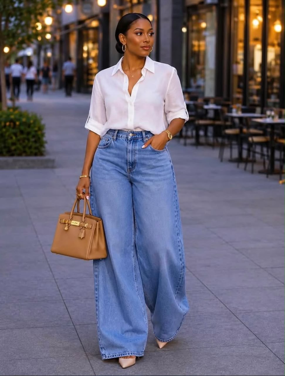 High waisted wide leg jeans